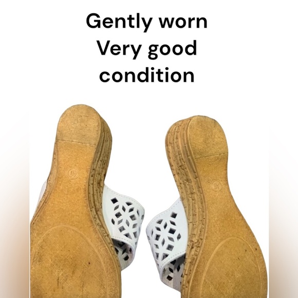 SPRING STEP Sandals White Leather Wedge Slides Size 40 Made in Italy US Sz 9.5 - Picture 5 of 9